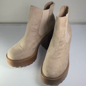 Shein Tan Suede Chelsea Platform Lug Sole Block Heel Ankle Boots Women's Size 10